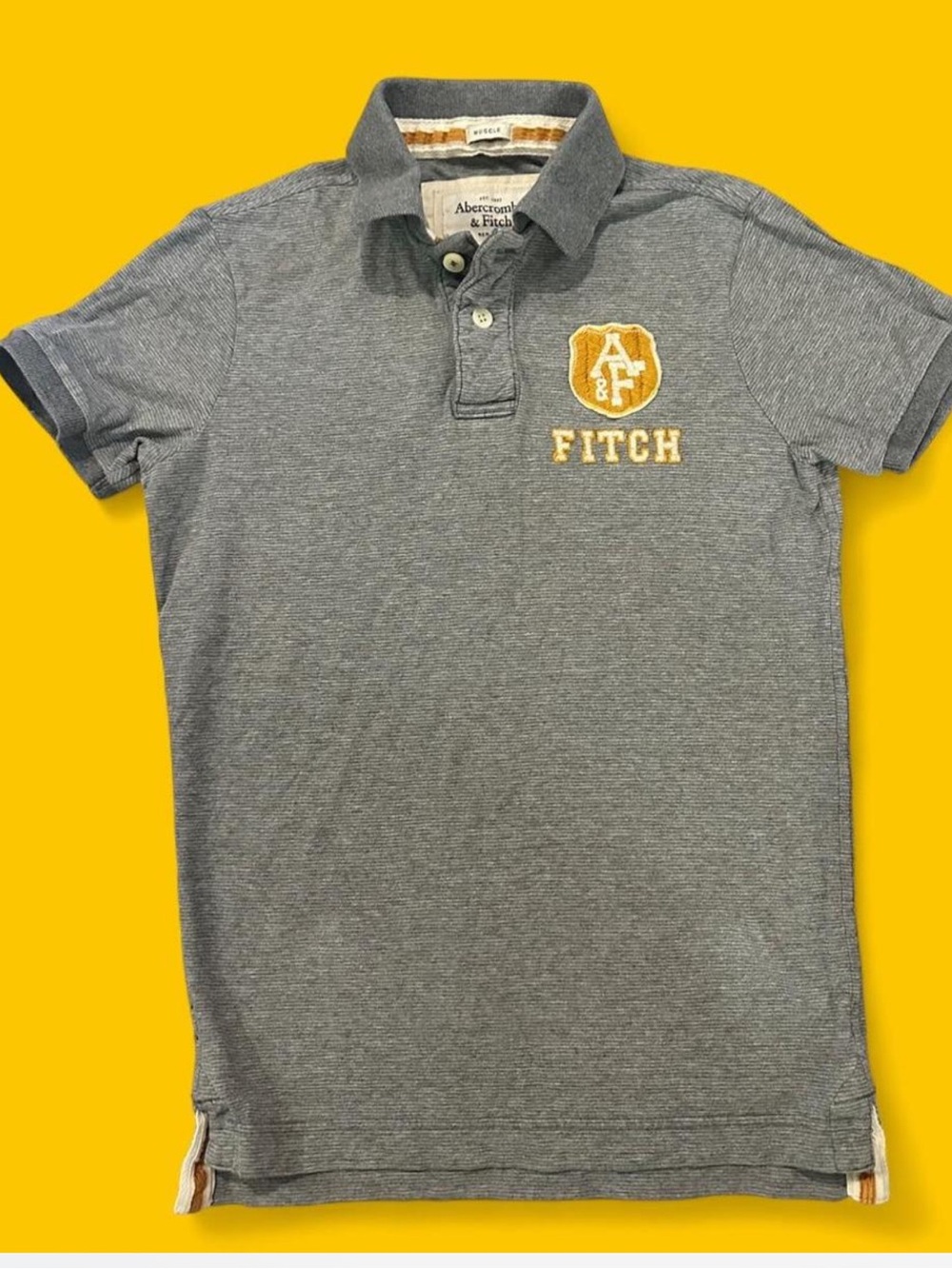 Abercrombie & Fitch Gray Polo with Yellow Crest Patch